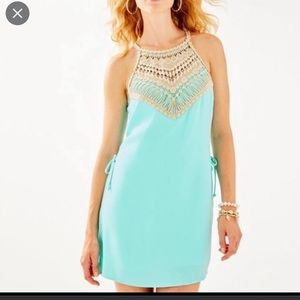 Lilly Pulitzer aqua blue pearl romper dress size 8